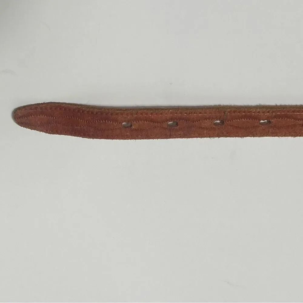 Vintage Genuine Cowhide Hand Beaded & Laced Aztec Tooled Leather Belt Size 24